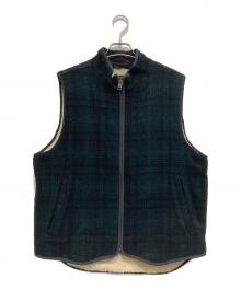 L.L.Bean（エルエルビーン）の古着「裏ボアチェックウールベスト」｜グリーン×ブラック