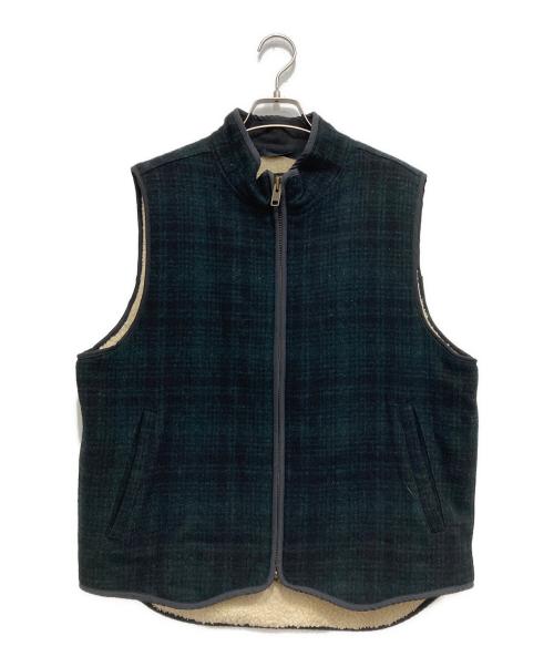 L.L.Bean（エルエルビーン）L.L.Bean (エルエルビーン) 裏ボアチェックウールベスト グリーン×ブラック サイズ:Mの古着・服飾アイテム
