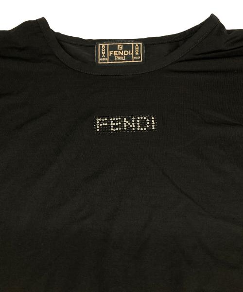 FENDI JEANS（フェンディ ジーンズ）FENDI jeans (フェンディ ジーンズ) スパンコールロゴTシャツ ブラック サイズ:40の古着・服飾アイテム