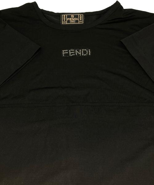FENDI JEANS（フェンディ ジーンズ）FENDI jeans (フェンディ ジーンズ) スパンコールロゴTシャツ ブラック サイズ:40の古着・服飾アイテム