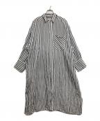 CLOTH&CROSSクロスアンドクロス）の古着「リネン混ストライプシャツワンピース」｜ネイビー×ホワイト