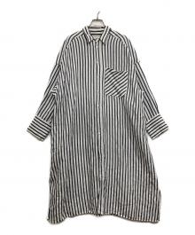 CLOTH&CROSS（クロスアンドクロス）の古着「リネン混ストライプシャツワンピース」｜ネイビー×ホワイト
