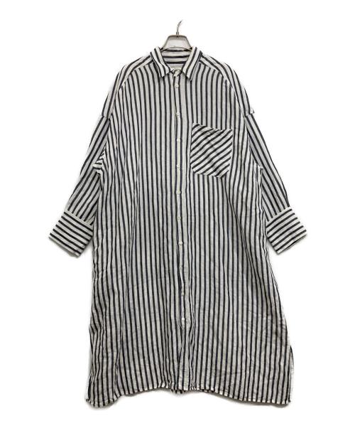 CLOTH&CROSS（クロスアンドクロス）CLOTH&CROSS (クロスアンドクロス) リネン混ストライプシャツワンピース ネイビー×ホワイト サイズ:FREEの古着・服飾アイテム