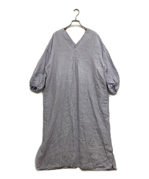 CLOTH&CROSS（クロスアンドクロス）CLOTH&CROSS (クロスアンドクロス) 両Vネックリネンワンピース ラベンダー サイズ:FREEの古着・服飾アイテム