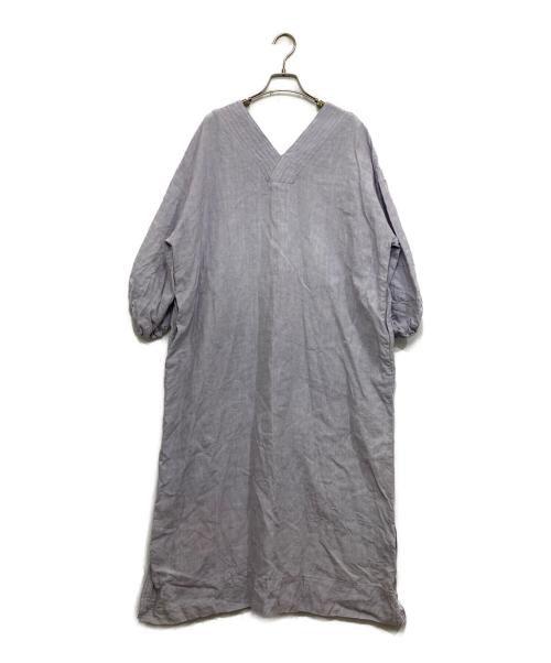 CLOTH&CROSS（クロスアンドクロス）CLOTH&CROSS (クロスアンドクロス) 両Vネックリネンワンピース ラベンダー サイズ:FREEの古着・服飾アイテム
