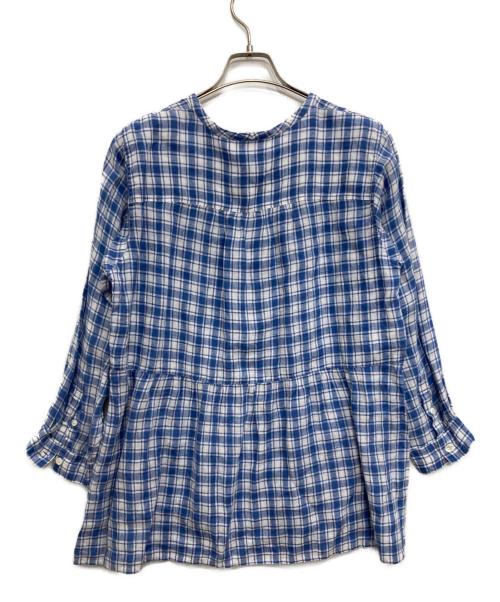 23区（ニジュウサンク）23区 (ニジュウサンク) LIBECO (リベコ) リネンチェックブラウス ブルー サイズ:44の古着・服飾アイテム