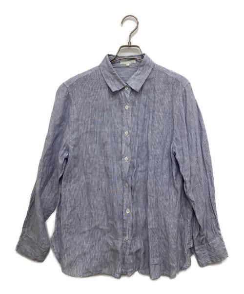 23区（ニジュウサンク）23区 (ニジュウサンク) LIBECO (リベコ) リネンストライプシャツ ブルー サイズ:46の古着・服飾アイテム