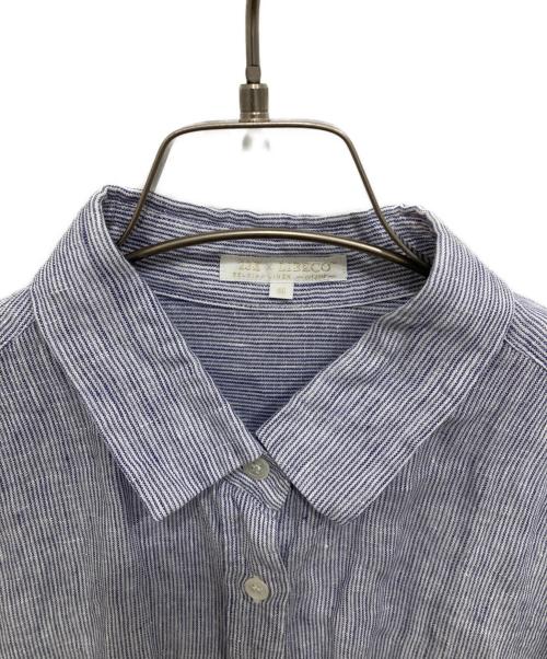 23区（ニジュウサンク）23区 (ニジュウサンク) LIBECO (リベコ) リネンストライプシャツ ブルー サイズ:46の古着・服飾アイテム