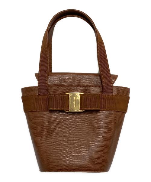 Salvatore Ferragamo（サルヴァトーレ フェラガモ）Salvatore Ferragamo (サルヴァトーレ フェラガモ) ヴァラリボンハンドバッグ ブラウンの古着・服飾アイテム
