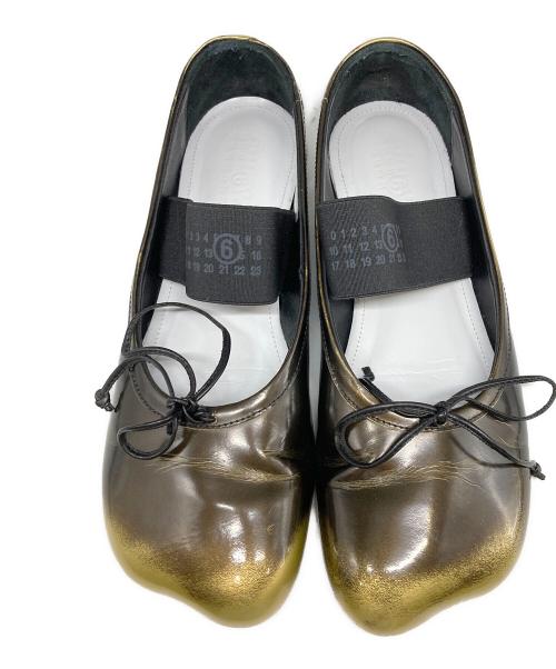 MM6 Maison Margiela（エムエムシックスメゾンマルジェラ）MM6 Maison Margiela (エムエムシックスメゾンマルジェラ) リボンディテールフラットパンプス ブラック サイズ:40の古着・服飾アイテム