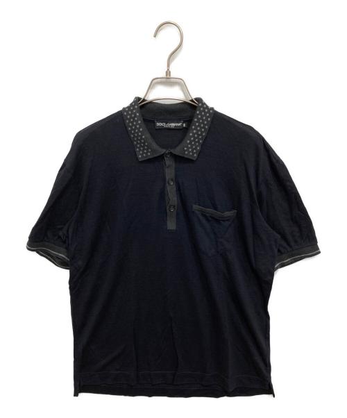 DOLCE & GABBANA（ドルチェ＆ガッバーナ）DOLCE & GABBANA (ドルチェ＆ガッバーナ) シルク混襟切替ポロシャツ ネイビー サイズ:50の古着・服飾アイテム