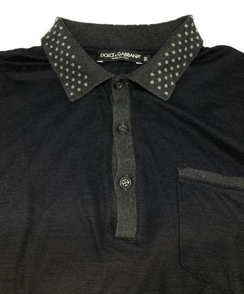 DOLCE & GABBANA（ドルチェ＆ガッバーナ）DOLCE & GABBANA (ドルチェ＆ガッバーナ) シルク混襟切替ポロシャツ ネイビー サイズ:50の古着・服飾アイテム