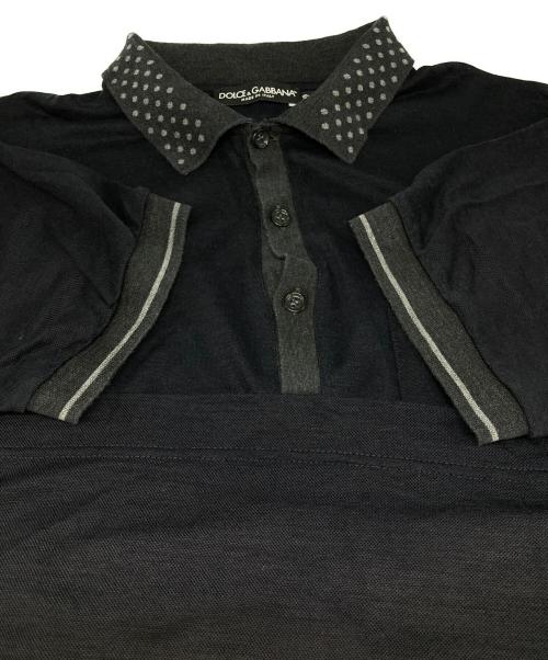 DOLCE & GABBANA（ドルチェ＆ガッバーナ）DOLCE & GABBANA (ドルチェ＆ガッバーナ) シルク混襟切替ポロシャツ ネイビー サイズ:50の古着・服飾アイテム