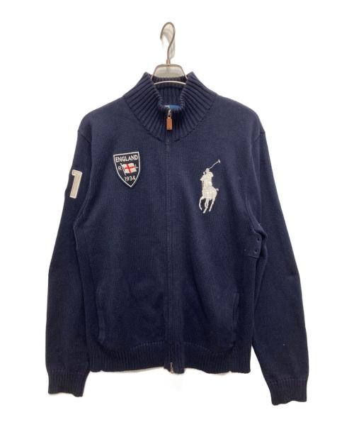 POLO RALPH LAUREN（ポロ・ラルフローレン）POLO RALPH LAUREN (ポロ・ラルフローレン) ジップアップコットンニット ネイビー サイズ:XLの古着・服飾アイテム