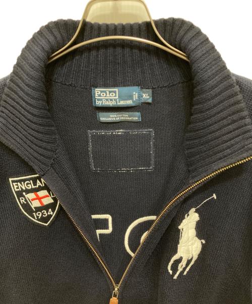 POLO RALPH LAUREN（ポロ・ラルフローレン）POLO RALPH LAUREN (ポロ・ラルフローレン) ジップアップコットンニット ネイビー サイズ:XLの古着・服飾アイテム