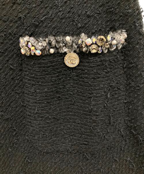 CHANEL（シャネル）CHANEL (シャネル) アシンメトリーセミロングツイードスカート ブラック サイズ:38の古着・服飾アイテム