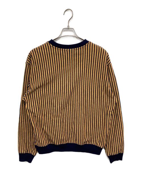 stussy（ステューシー）stussy (ステューシー) VERTICAL STRIPED KNIT CREW イエロー×ネイビー サイズ:Mの古着・服飾アイテム