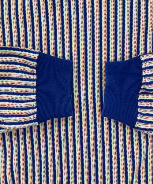 stussy（ステューシー）stussy (ステューシー) VERTICAL STRIPED KNIT CREW イエロー×ネイビー サイズ:Mの古着・服飾アイテム