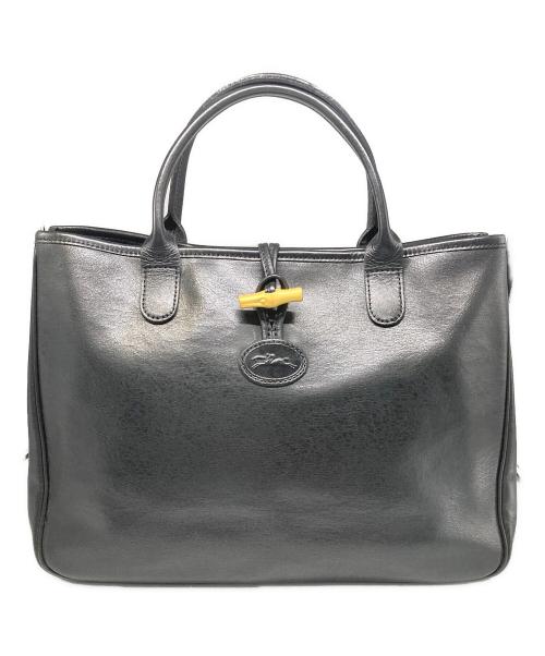 LONGCHAMP（ロンシャン）LONGCHAMP (ロンシャン) レザートートバッグ ブラックの古着・服飾アイテム