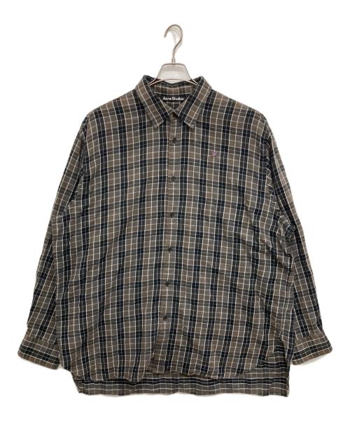 Acne studios（アクネ ストゥディオズ）Acne studios (アクネ ストゥディオズ) フェイスモチーフチェックシャツ グレー サイズ:XXLの古着・服飾アイテム