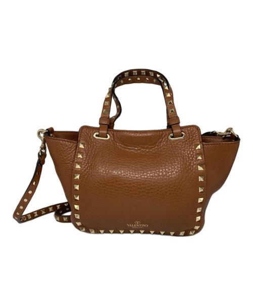 VALENTINO（ヴァレンティノ）VALENTINO (ヴァレンティノ) 2WAYロックスタッズショルダーバッグ ブラウンの古着・服飾アイテム