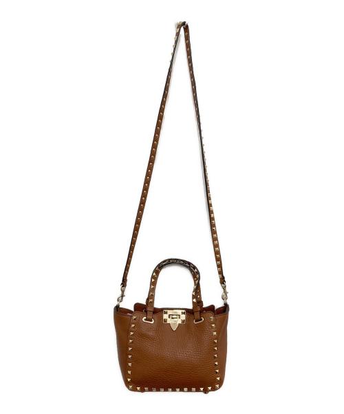 VALENTINO（ヴァレンティノ）VALENTINO (ヴァレンティノ) 2WAYロックスタッズショルダーバッグ ブラウンの古着・服飾アイテム