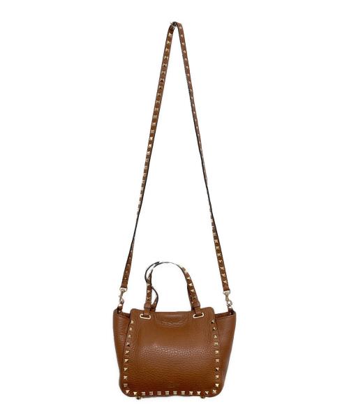 VALENTINO（ヴァレンティノ）VALENTINO (ヴァレンティノ) 2WAYロックスタッズショルダーバッグ ブラウンの古着・服飾アイテム