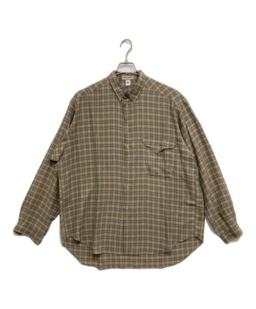 GIORGIO ARMANI（ジョルジオアルマーニ）GIORGIO ARMANI (ジョルジオアルマーニ) 90’sレーヨンリネン長袖チェックシャツ ベージュ サイズ:Mの古着・服飾アイテム