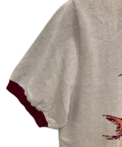 BEAMS PLUS（ビームスプラス）BEAMS PLUS (ビームスプラス) Knit Tee Jacquard ベージュ×ボルドー サイズ:Mの古着・服飾アイテム