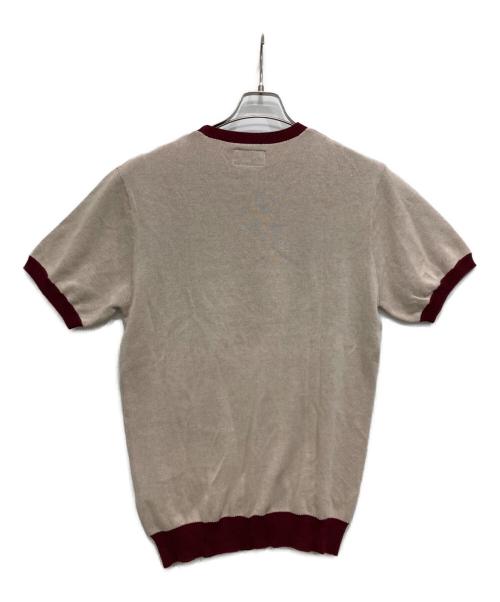 BEAMS PLUS（ビームスプラス）BEAMS PLUS (ビームスプラス) Knit Tee Jacquard ベージュ×ボルドー サイズ:Mの古着・服飾アイテム