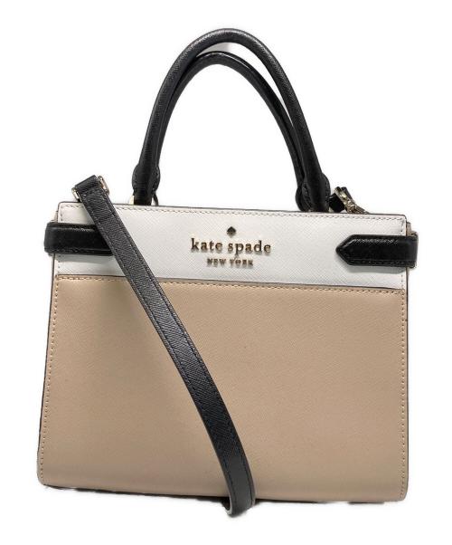 Kate Spade（ケイトスペード）Kate Spade (ケイトスペード) カラーブロックサッチェル2WAYバッグ ベージュの古着・服飾アイテム
