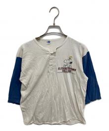 ArteX（アルテックス）の古着「ヘンリーネックベースボールTシャツ」｜ブルー×ホワイト