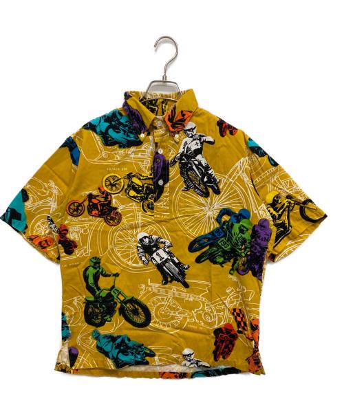 surf line（サーフライン）surf line (サーフライン) バイク柄プルオーバー半袖シャツ/アロハシャツ 黄緑 サイズ:FREEの古着・服飾アイテム