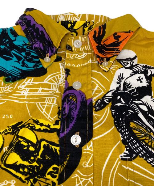 surf line（サーフライン）surf line (サーフライン) バイク柄プルオーバー半袖シャツ/アロハシャツ 黄緑 サイズ:FREEの古着・服飾アイテム