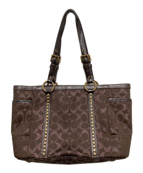 COACH（コーチ）COACH (コーチ) シグネチャースタッズトートバッグ ブラウンの古着・服飾アイテム
