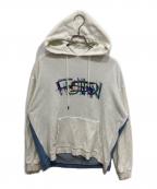 VAUNDYバウンディー）の古着「Logo Hoodie Fusion」｜ホワイト×ブルー