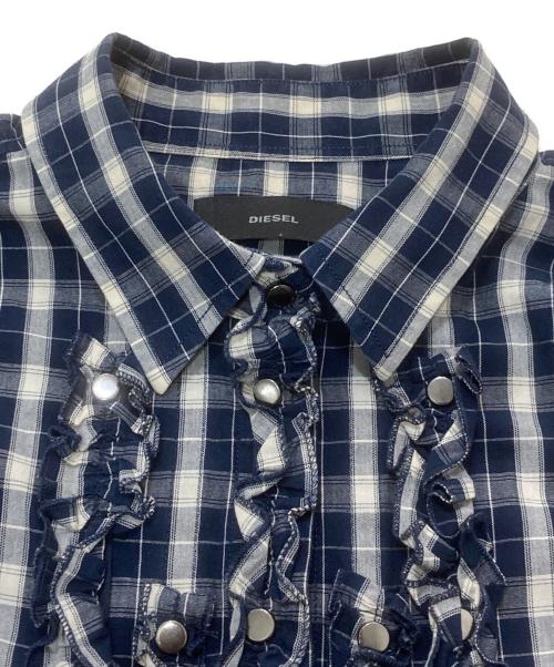 DIESEL（ディーゼル）DIESEL (ディーゼル) フリルチェックシャツ ネイビー サイズ:不明の古着・服飾アイテム