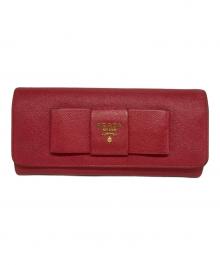 PRADA（プラダ）の古着「SAFFIANO FIOCCO/サフィアーノ 長財布」｜ショッキングピンク