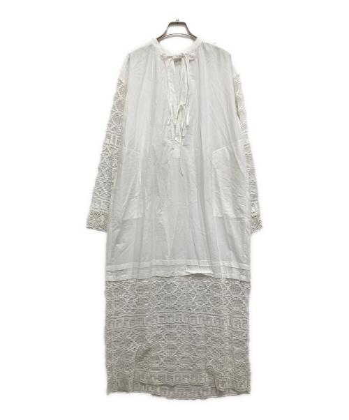 sara mallika（サラマリカ）sara mallika (サラマリカ) Geometric Lace Joint Dress ホワイト サイズ:Mの古着・服飾アイテム