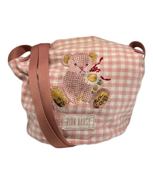 PINK HOUSE（ピンクハウス）PINK HOUSE (ピンクハウス) ギンガムクマ刺繍ショルダーバッグ ピンクの古着・服飾アイテム