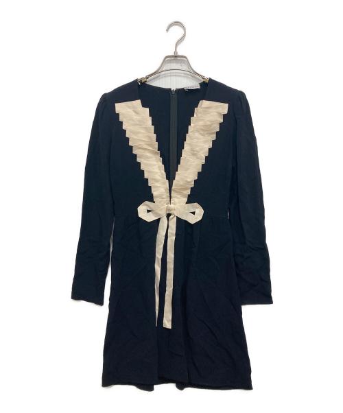 RED VALENTINO（レッドヴァレンティノ）RED VALENTINO (レッドヴァレンティノ) リボンデザインワンピース ブラック サイズ:40の古着・服飾アイテム