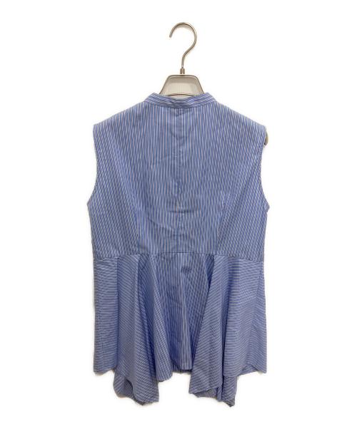 UNITED ARROWS（ユナイテッドアローズ）UNITED ARROWS (ユナイテッドアローズ) ペプラム ストライプ ノースリーブブラウス ブルー サイズ:FREEの古着・服飾アイテム