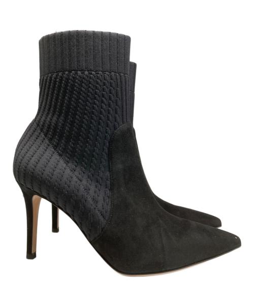 Gianvito Rossi（ジャンヴィト ロッシ）Gianvito Rossi (ジャンヴィト ロッシ) KATIE85/ニットショートブーツ ブラック サイズ:SIZE37の古着・服飾アイテム