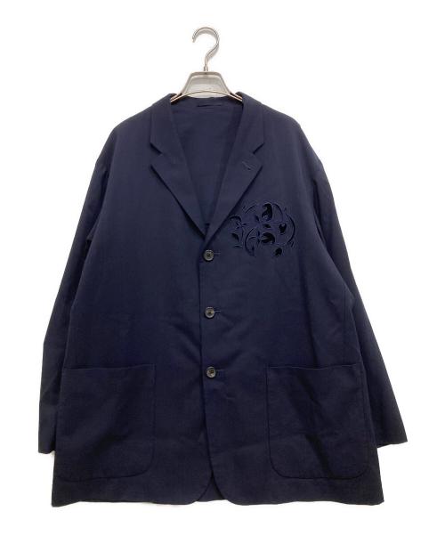 Y's for men（ワイズフォーメン）Y's for men (ワイズフォーメン) フラワーカットワークウールテーラードジャケット ネイビー サイズ:Sの古着・服飾アイテム