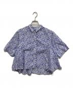 mizuiro-indミズイロインド）の古着「print flare short shirts」｜ホワイト×ブルー