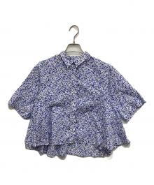 mizuiro-ind（ミズイロインド）の古着「print flare short shirts」｜ホワイト×ブルー