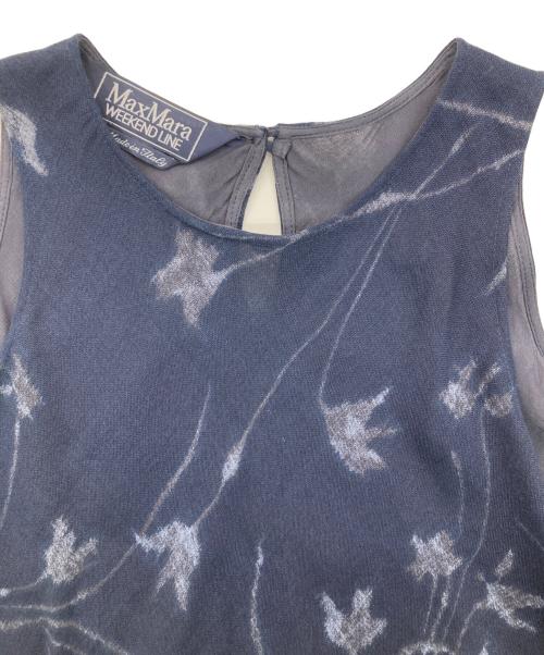 Max Mara WEEK END LINE（マックスマーラ ウイークエンドライン）MAX MARA WEEK END LINE (マックスマーラ ウイークエンドライン) 総柄シルクノースリーブワンピース ネイビー サイズ:42の古着・服飾アイテム
