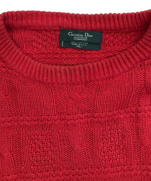 Christian Dior MONSIEUR（クリスチャンディオールムッシュ）Christian Dior MONSIEUR (クリスチャンディオールムッシュ) 90’sクルーネックコットンニット レッド サイズ:XLの古着・服飾アイテム