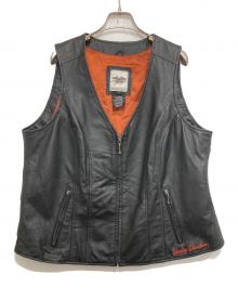 HARLEY-DAVIDSON（ハーレーダビッドソン）の古着「バックロゴピッグレザーベスト」｜ブラック
