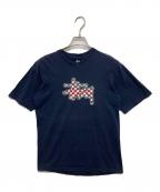 stussyステューシー）の古着「チェック柄ロゴTシャツ」｜ネイビー